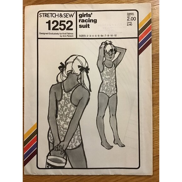 Girls Racing Suit Pattern UNCUT Bathing Suit Swimsuit Stretch and Sew 1252 - Picture 1 of 5
